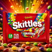 Skittles Fruits vegyes gyümölcsízű drazsírozott rágócukorka mini tasakok 18×18 g, 324 g – Funsize