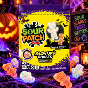 Sour Patch Kids Glow Ups Ghosts 237 g - Barack- és narancsízű világító szellem alakú savanyú rágós cukorka 237 g