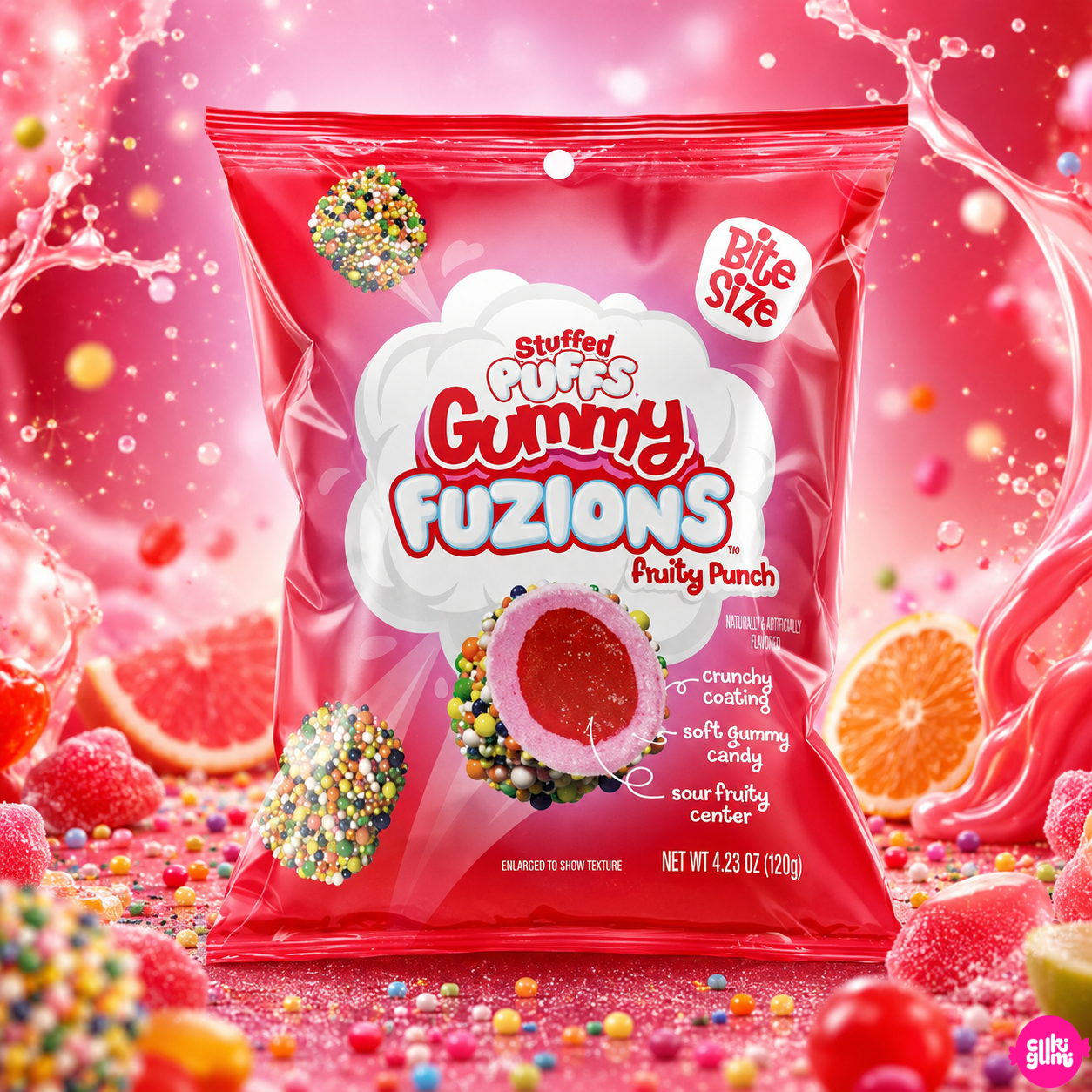 Stuffed Puffs Gummy Fuzions Fruity Punch 123 g – Savanyú Gyümölcsízű Töltött Gumicukor