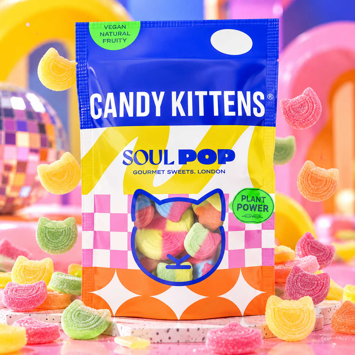 Candy Kittens Soul Pop – Vegán gyümölcsös habos gumicukor 140 g