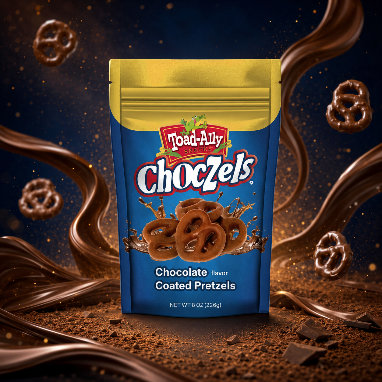 Toad-Ally Snax Choczels Milk Chocolate 226 g – Tejcsokoládé-ízű Bevonatos Ropogós Perecek