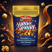 Toad-Ally Snax Hanky Panky 170 g – Csokoládéízű Bevonattal Díszített Karamellás Popcorn Földimogyoróval