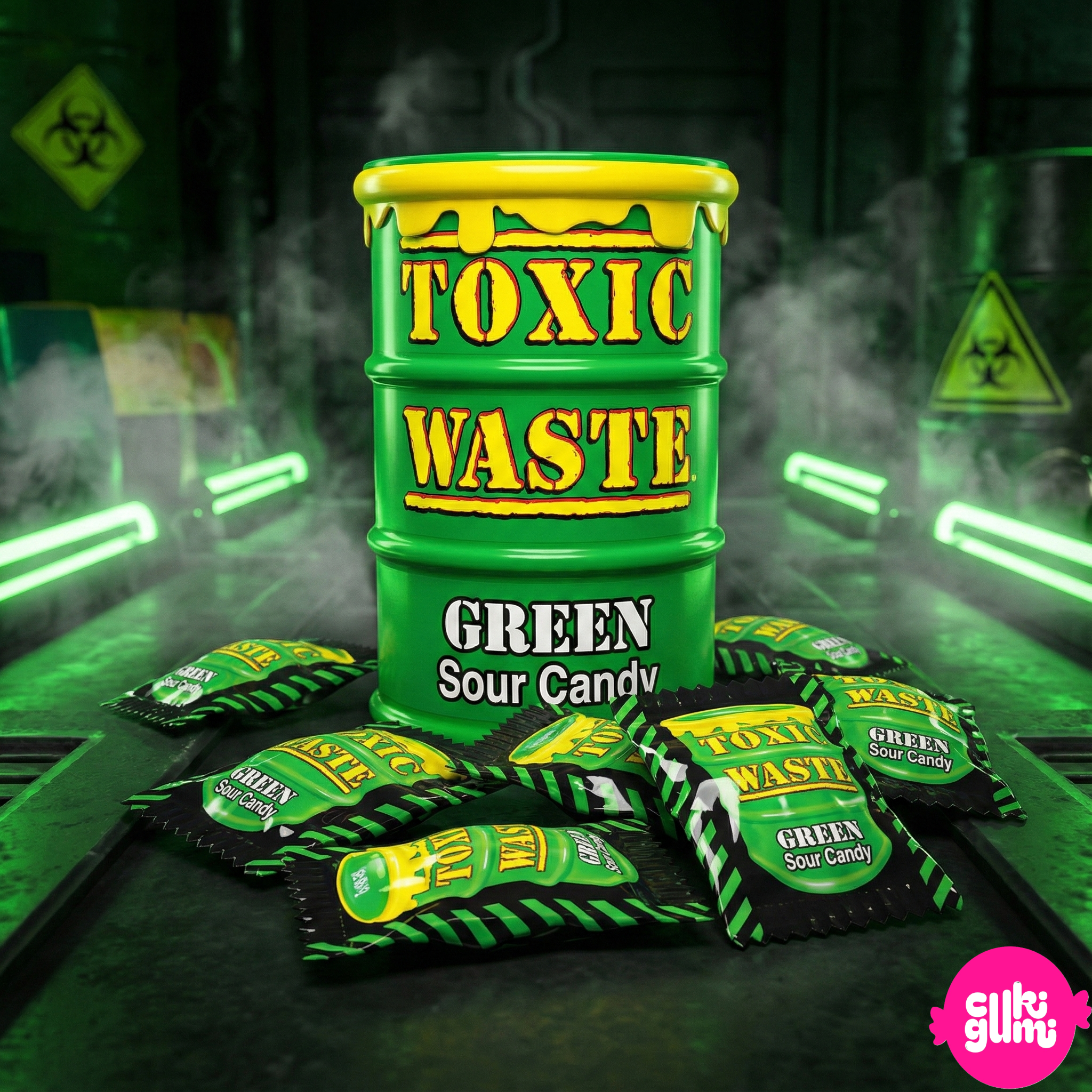 Toxic Waste Sour Candy Drum Green zöld savanyú cukorka