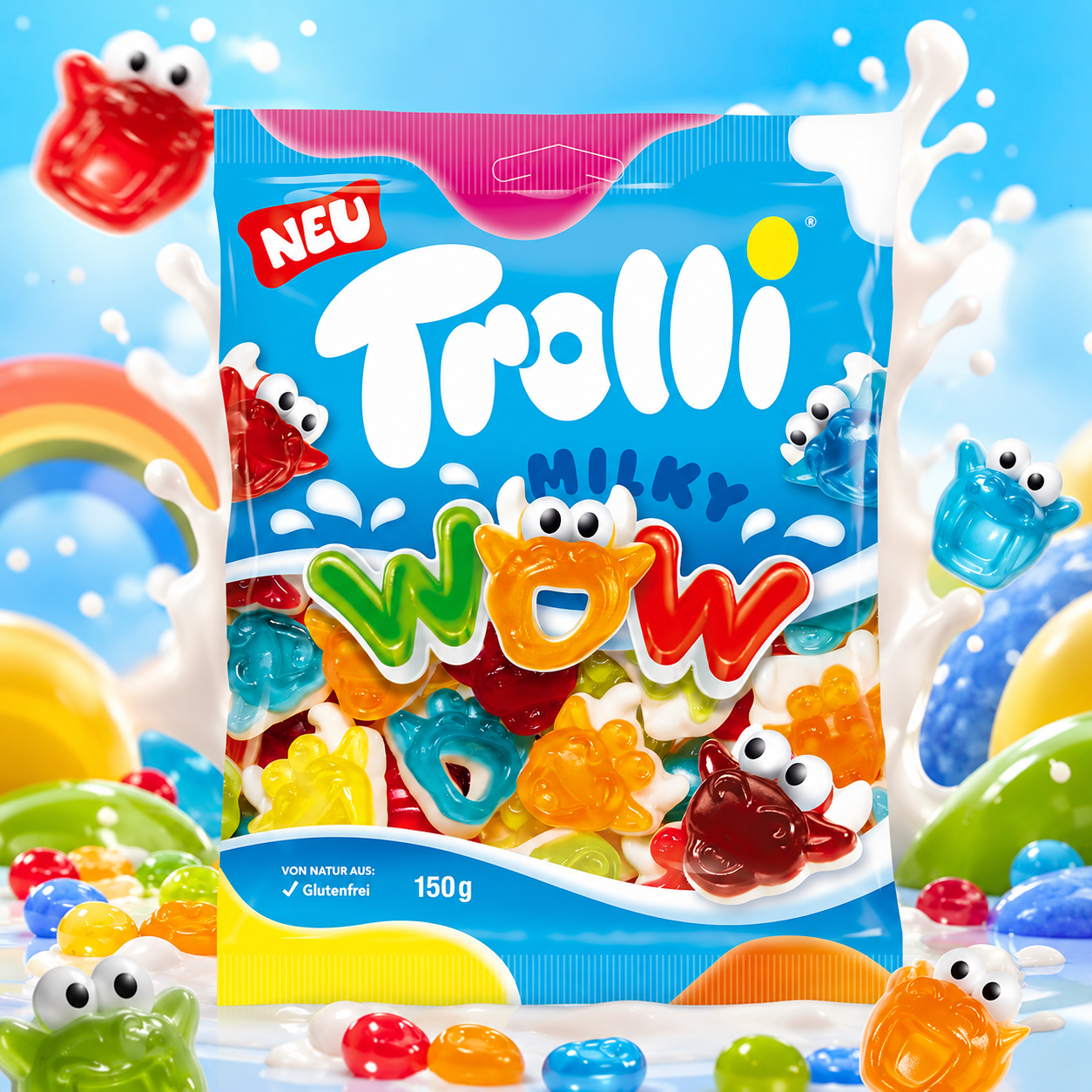 Trolli Milky WOW 150g – Tejkrémes Gumitehén Habcukorral