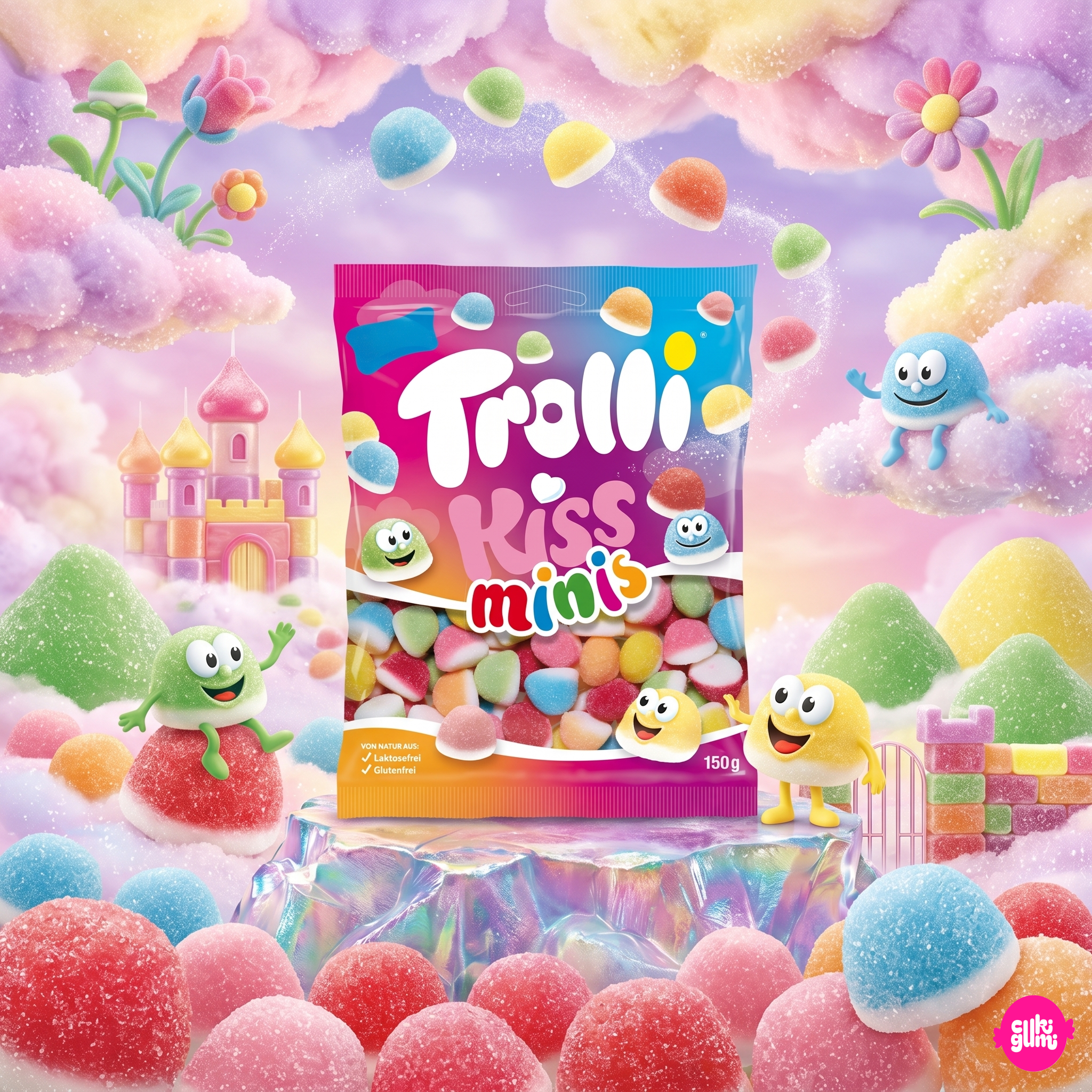 Trolli Kiss Minis 150 g – Habos Gyümölcsös Mini Gumicukor Mix