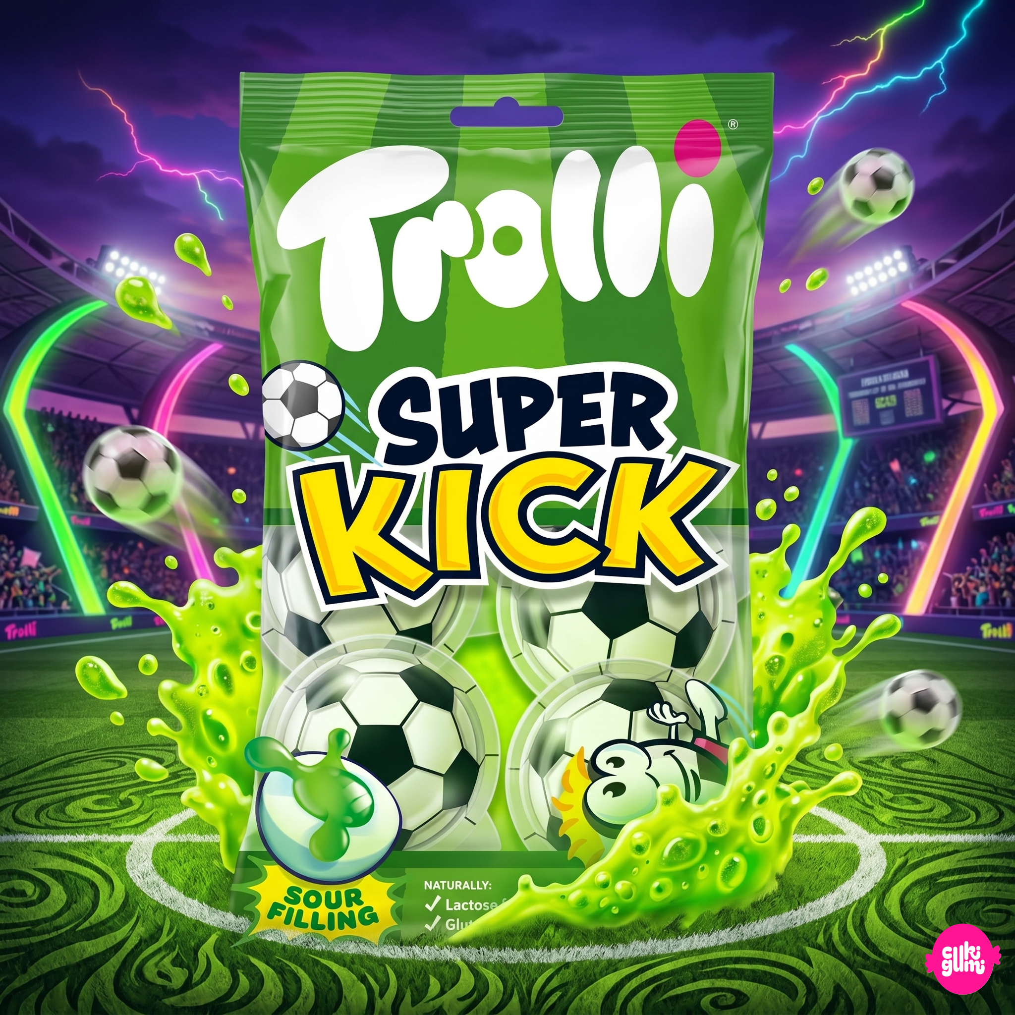 Trolli Super Kick 75 g – Savanyú Töltött Gumilabdák