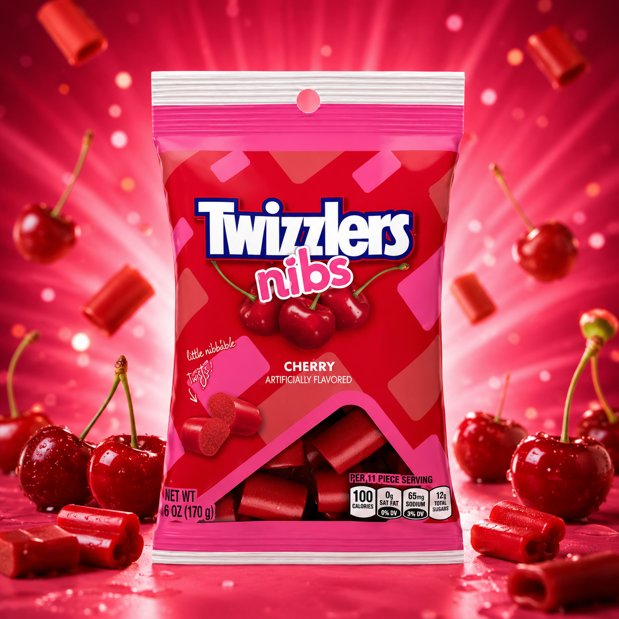 Twizzlers Nibs Cherry 170g – Cseresznye Ízű Rágós Cukorka