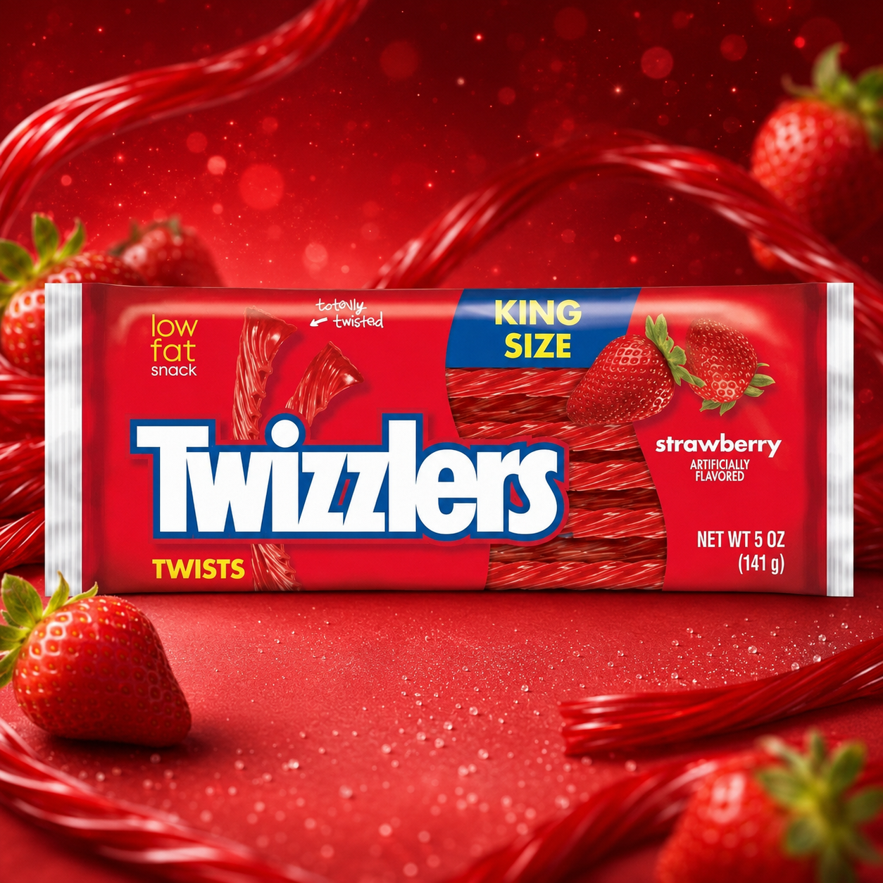 Twizzlers Strawberry King Size 141 g – Eperízű Rágós Cukorkacsavarok