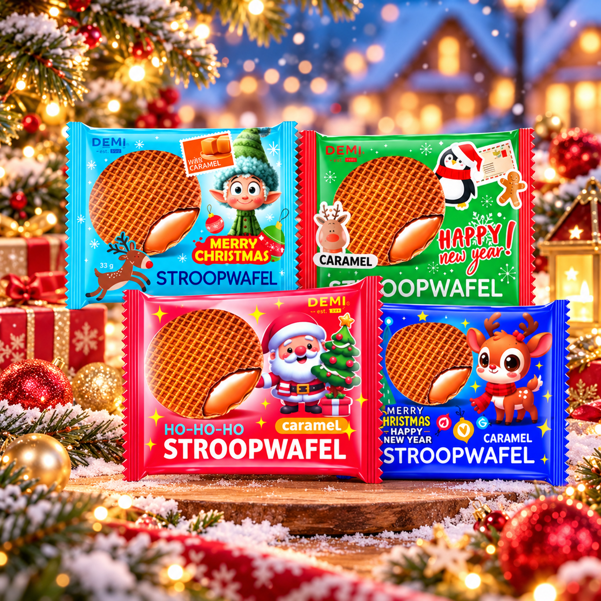 DEMI Karácsonyi Stroopwafel – Holland szirupos karamellás ostya 33 g