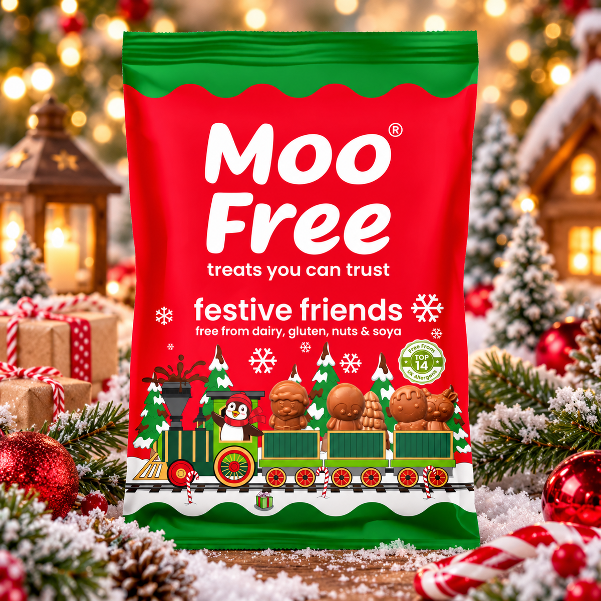 Moo Free Festive Friends – Karácsonyi tejmentes csokoládé figurák 35 g
