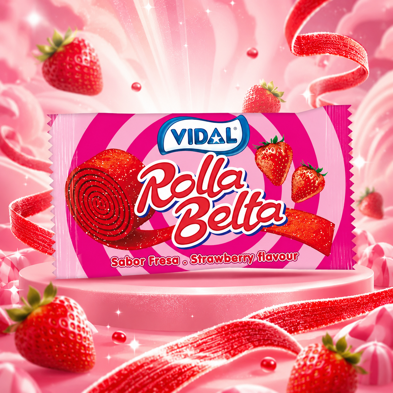 Vidal Rolla Belta Strawberry 20 g – Savanyú Eperízű Cukorkaszalag