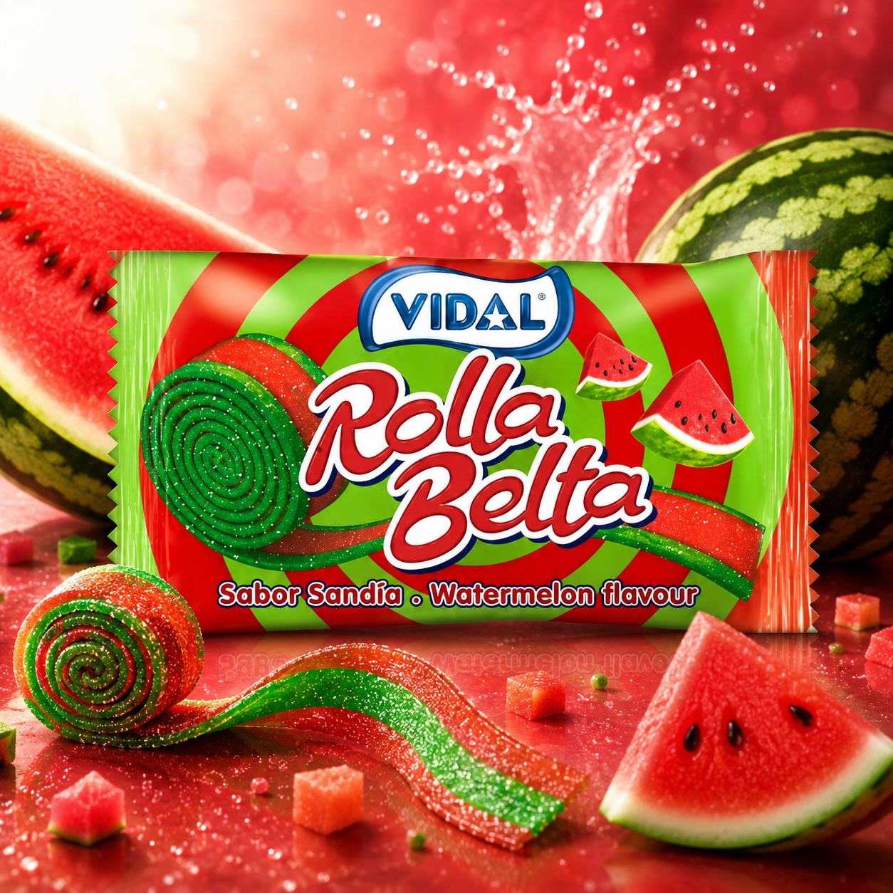 Vidal Rolla Belta Watermelon 20 g – Savanyú Görögdinnye ízű Cukorkaszalag