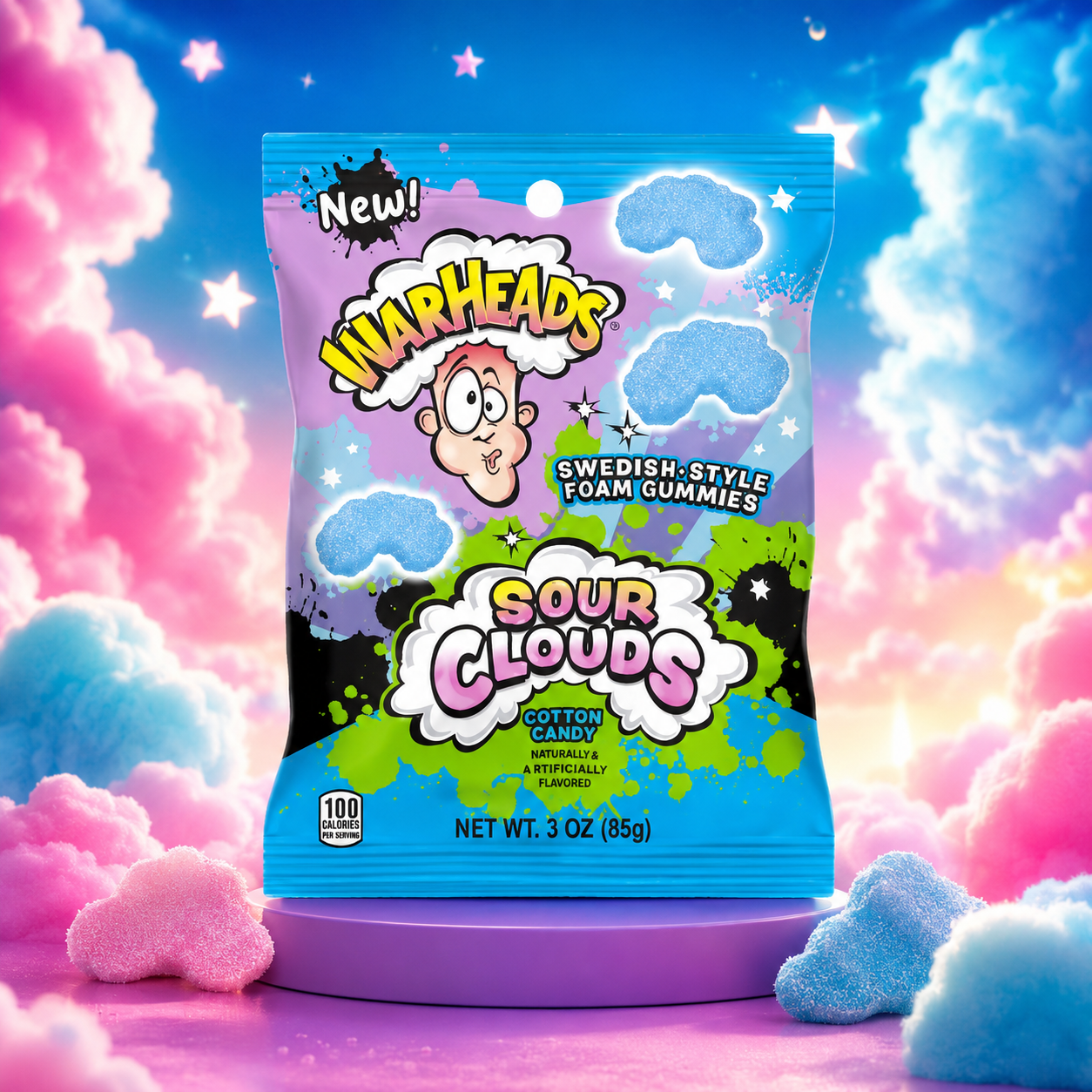 Warheads Sour Clouds Cotton Candy 85g – Savanyú Vattacukor Ízű Gumicukor Felhők