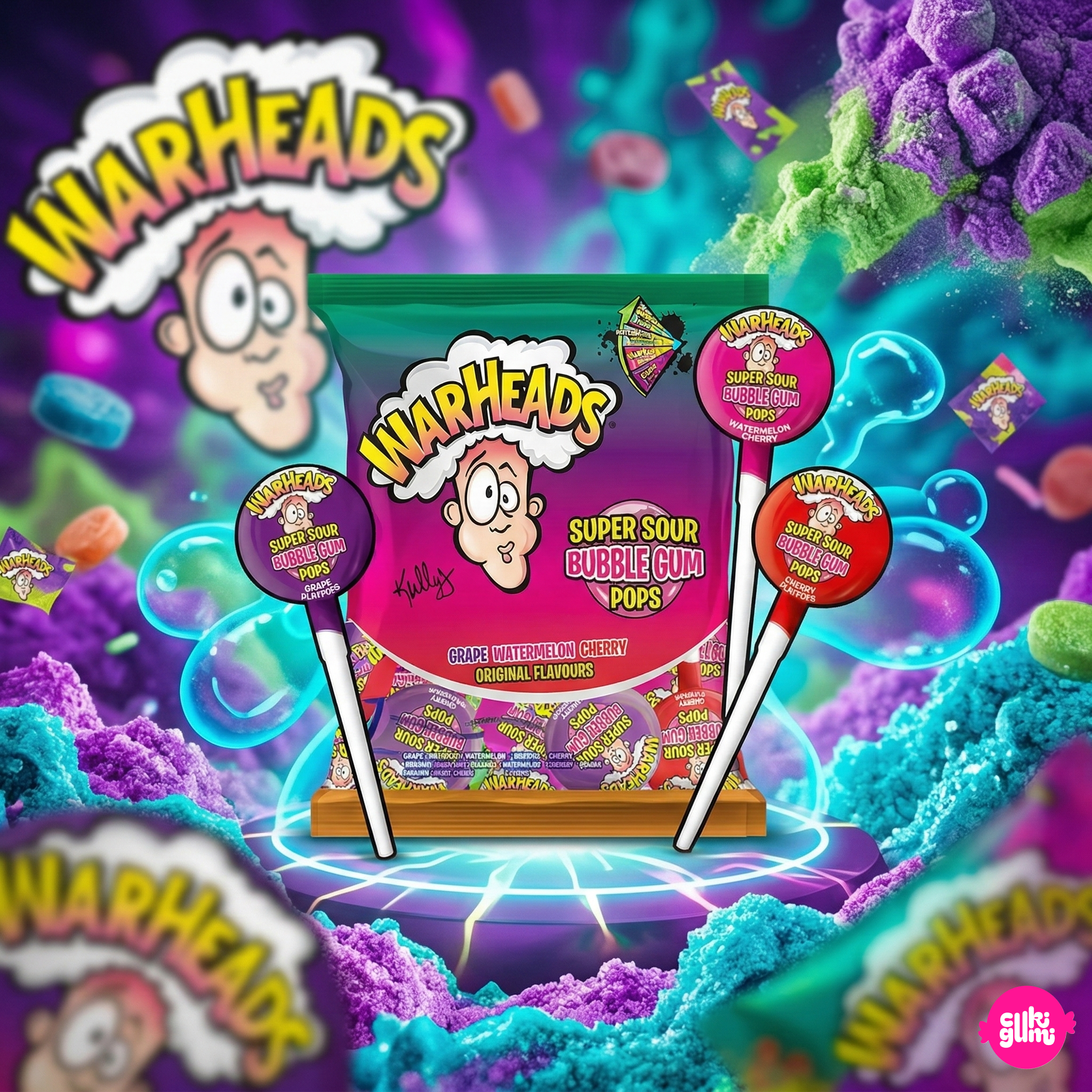 Warheads Extra Savanyú Rágógumis Nyalóka Válogatás 105 g