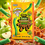Warheads Ooze Chewz Sour Caramel Apple 85 g - Savanyú zöldalma ízű rágós cukorkaszál karamel lízű töltelekkel 85 g
