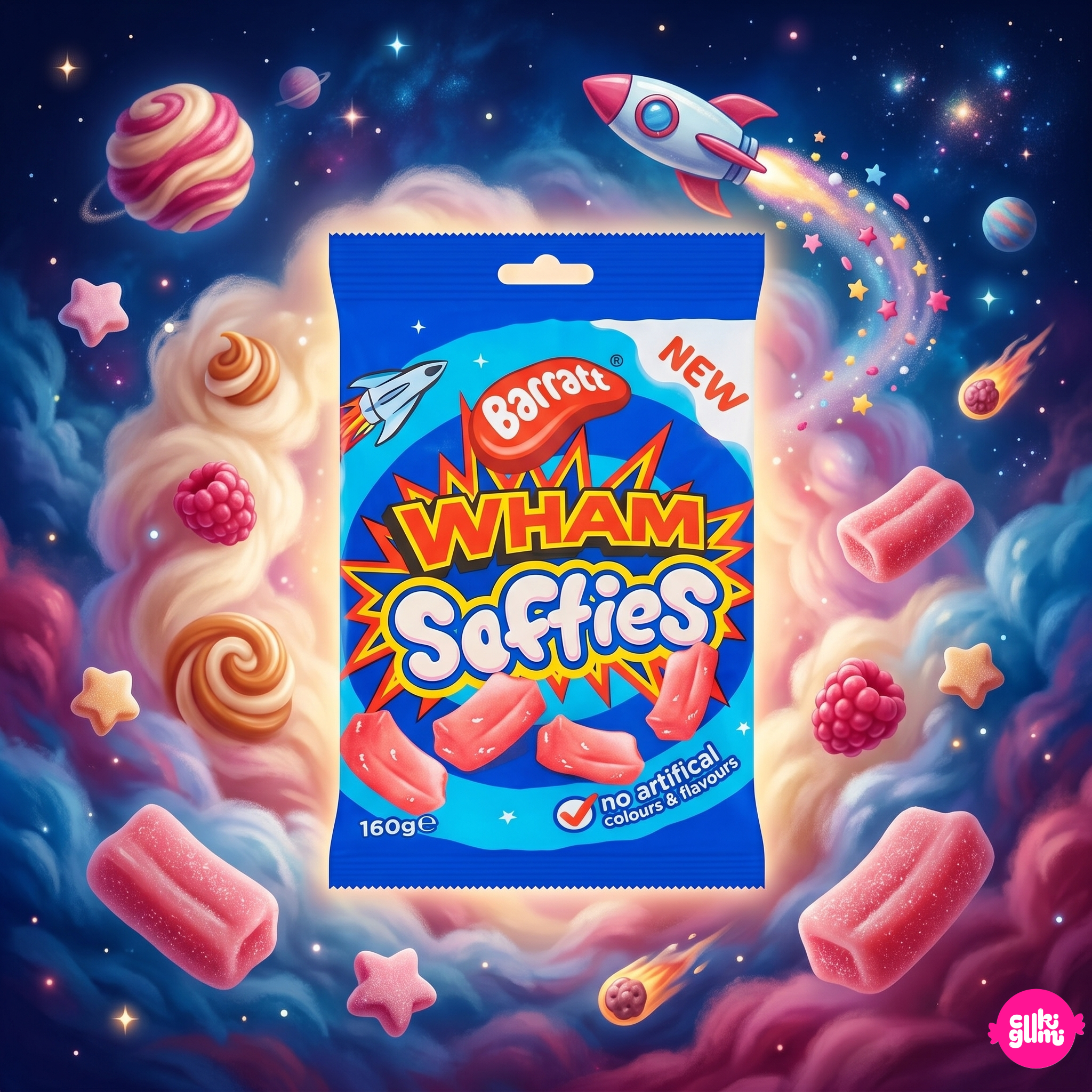 Wham Softies 160 g – Málnás Puha Gumicukor Cukorkristályokkal
