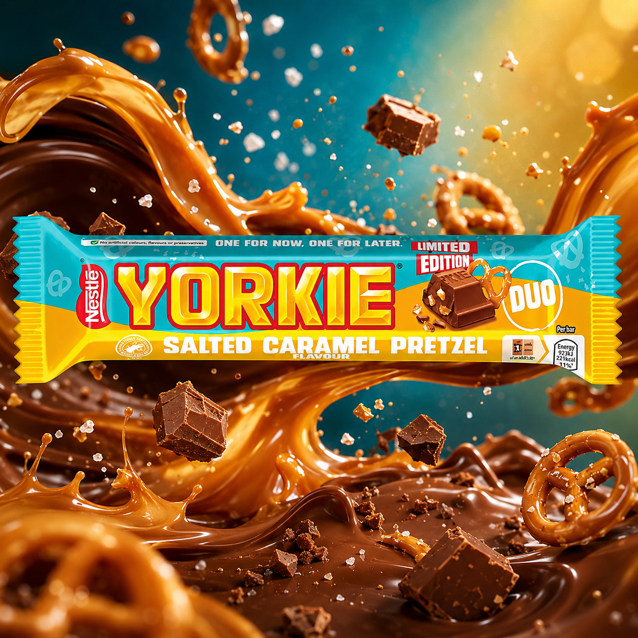 Yorkie Salted Caramel Pretzel Duo 66g – Sós Karamellás Pereces Tejcsokoládé